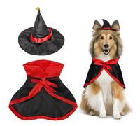 Pet Wizard Costume Cape with Witch Hat for Small Medium Dogs Cats - Halloween & Christmas Outfits (Red, M)