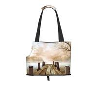 Pet-Wooden Bridge Lake Scene print portable bag, lightweight and breathable, suitable for taking small pets out.