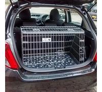 Pet World Medium 34" Sloped Car Dog Crate - Compatible with Toyota Yaris - UK Designed, Steel Travel Cage - Emergency Escape Hatch - Folds Flat - Free Comfort Mat - Easy Assembly