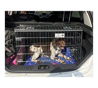 Pet World Small 32" Sloped Car Dog Crate - Compatible with Ford Fiesta - UK Designed, Steel Travel Cage - Emergency Escape Hatch - Folds Flat - Free Comfort Mat - Easy Assembly