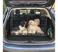 Pet World Small 38" Sloped Car Dog Crate - Compatible with Ford Focus Estate - UK Designed Boot Crate - High Carbon Steel Travel Cage - Emergency Escape Hatch - Folds Flat - Free Comfort Mat