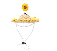 Pet Woven Straw Hat Cute Handcrafted Adjustable Summer SunShading Cap for Dogs and Cats Natural Straw Breathable Comfortable Outdoor Photo Prop (S)