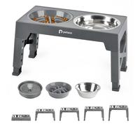 Petace Elevated Dog Bowls for Large Dogs, Raised Dog Bowl Stand with 2 Slow Feeder Bowl & Stainless Steel Dog Bowl, 5 Heights Adjustable for