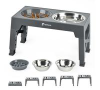 Petace Elevated Dog Bowls for Large Dogs, Raised Dog Bowl Stand with Slow Feeder Bowl & 2 Stainless Steel Dog Food Bowls, 5 Heights Adjustable for