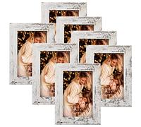 PETAFLOP 6x4 Photo Frames Set of 7, Distressd White Picture Frame Display 4 by 6 Inch Picture for Wall or Tabletop