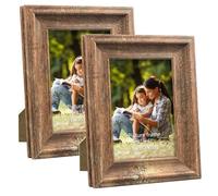 PETAFLOP Rustic Picture Frame 6x4 Inch Set of 2, Wall and Table Picture Frames, Brown