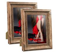 PETAFLOP Rustic Picture Frame 7x5 Inch Set of 2, Wall and Table Picture Frames, Brown