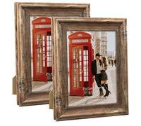 PETAFLOP Rustic Picture Frame 8x6 Inch Set of 2, Wall and Table Picture Frames, Brown