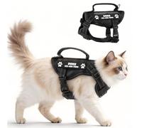 PETAILAUREL Tactical Escape Proof Cat Harness with Custom Patches, Breathable Mesh, Reflective Strips, Control Handle for Outdoor Walking (Black, S (Chest: 12.5-14"))