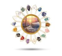Petal Crystal Mirror, Golden Metal Petal Frame, Unique Natural Crystal, Circular Mirror, Stylish And Elegant, A Precious Gift For Family And Friends