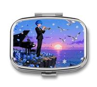 Petal Dance Anime Pill Box Travel Pill Organizer 2-Compartment with Mirror Design Portable Square Medicine Case for Vitamins, Jewelry & Essentials Durable Pocket Pillcase for Purse, Camping