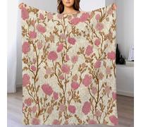 Petals Branches Blanket Flannel Throw Blankets, Pastoral Retro Floral Soft Fluffy Blanket for Bed Sofa, Cozy Plush Warm Cream Bedding Blankets for Adults Couch Travel 140×180 cm (55.12×70.87 in)