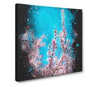 Petals of Pink Cherry Blossom Tree Paint Splash Canvas Print | Gallery Wrapped 30mm Frame Wall Art | 14x14 inches | Ready to Hang | Modern Floral Picture | Living Room Bedroom Lounge Office