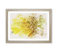 Petals of The Yellow Sunflower Watercolour Framed Print | A2 Oak Framed Wall Art | Ready to Hang | Modern Floral Picture | Living Room Bedroom Lounge Office