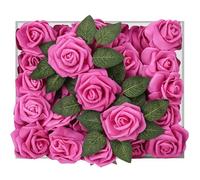 Petalscentusia Artificial Roses 25 pcs Fake Roses with Stems and 18 Leaves Foam Latex for Wedding Bouquets, Valentine's Day, Home Décor, and Party Decorations (Hot Pink Roses)