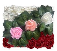 Petalscentusia Artificial Roses 25 pcs Fake Roses with Stems and 18 Leaves Foam Latex for Wedding Bouquets, Valentine's Day, Home Décor, and Party Decorations (Series A Red Roses)