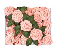 Petalscentusia Artificial Roses 25 pcs Fake Roses with Stems and 20 Leaves Foam Latex for Wedding Bouquets, Valentine's Day, Home Décor, and Party Decorations (Blush Roses)