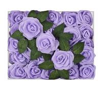 Petalscentusia Artificial Roses 25 pcs Fake Roses with Stems and 20 Leaves Foam Latex for Wedding Bouquets, Valentine's Day, Home Décor, and Party Decorations (Light Purple Roses)
