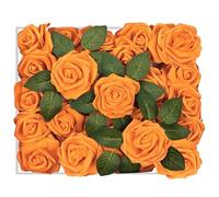 Petalscentusia Artificial Roses 25 pcs Fake Roses with Stems and 20 Leaves Foam Latex for Wedding Bouquets, Valentine's Day, Home Décor, and Party Decorations (Orange Rose)