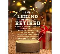 Petalsun Retirement Gifts for Men, Happy Retirement Night Light- The Legend Has Retired- Engraved Wooden Table Lamp Decorations