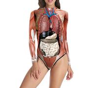 Petalum Skeleton Halloween Cosplay One-Piece Swimsuits Skull Print Bodysuit Novelty Weird Funny Swimwear Swimming Suits (S-M, B)