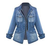 Petalum Women Casual Denim Jacket Jeans Tops Long Sleeve Trucker Coat Outerwear Button Down Jeans Coat Women Light Blue