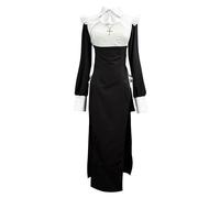 Petalum Women Nun Costume Halloween Nun Costume Fancy Dress Maid Cosplay Religious Nun Outfits with Necklace Accessories