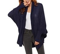 Petalum Women's Cardigan Sweaters Batwing Sleeve Shawl Solid Color Open Front Oversized Knit Wrap Ponchos Capes