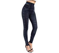 Petalum Womens High Waist Denim Print Leggings Pull on Closure Slim Fit Fake Jeans Nine Pants