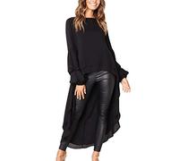 Petalum Women's Irregular Ruffles Shirt Long Lantern Sleeve High Low Long Hem Tops Blouse Shirt Dress