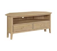 petaluma wooden corner tv stand with 2 drawers - oak