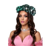 Petaluna African Headscarf Fashionable And Versatile Ladies' Braided Headband With Flowers Elastic Free Elastic Elegant Hair Accessories (Dark green, 22.44in-22.83in Freely adjustable)