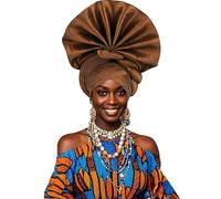Petaluna Fashion Polyester African Headband - Stretchable Traditional Nigerian Wedding Headpiece, Automatic Gurler Style Fan Headband (Dark Brown, 22.44in-22.83in Freely adjustable)