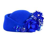 Petaluna Women's Flower Beret Suitable for Church Wearing Elegant Breathable Stewardess Hat Wedding and Party Retro French Headdress (Royal Blue, 22.44in-22.83in Freely Adjustable)