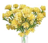 PetalUp 28 Heads Artificial Yellow Carnations Flowers, 2 Bunches 43 cm Faux Silk Carnation Flowers Fake Carnation Bouquets for Mother's Day Wedding Home Table Centerpiece Party Decorations