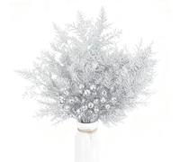 PetalUp 30 Pack Silver Christmas Glitter Berries Stems, Silver Artificial Berries Picks Fake Holly Berry Twigs for Christmas Tree Decoration Xmas Garland Wreath DIY Craft Holiday Ornament
