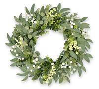 Petalyn 20 Inch/50 cm Eucalyptus Wreath for Front Door, Lifelike Artificial Spring Summer Green Wreath with Berries and Boxwood, Indoor Outdoor Wreath for Wall, Window, Fireplace, Farmhouse Decor