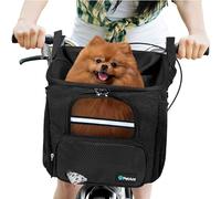 PetAmi Bike Basket for Pets Vented Soft Sides Bicycle Handlebar Booster Seat with Safety Strap for Cats Small to Medium Dogs, Max 18 lbs, Black