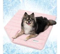 PetAmi Cooling Mat for Dog, Premium Pet Cooling Blanket for Crate Kennel, Indoor Cat Cool Sleeping Pad, Q-MAX Cold Sofa Couch Cover for Summer, Pink, Small (24x32)