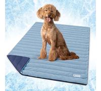 PetAmi Cooling Mat for Dog, Premium Pet Cooling Blanket for Crate Kennel, Indoor Cat Cool Sleeping Pad, Q-MAX Cold Sofa Couch Cover for Summer, Navy/Dusty Blue, Large (40x60)