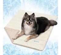PetAmi Cooling Mat for Dog, Premium Pet Cooling Blanket for Crate Kennel, Indoor Cat Cool Sleeping Pad, Q-MAX Cold Sofa Couch Cover for Summer, Taupe/Beige, Small (24x32)