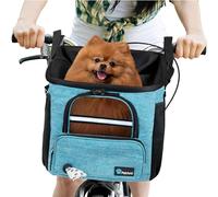 PetAmi Dog Bike Basket Carrier - Bicycle Basket for Dog Pet Bike Handlebar | Ventilated Pet Travel Backpack Car Booster Seat for Small Puppy Cat with Mesh Window, Sherpa Bed, Safety Strap (Teal Blue)