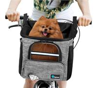 PetAmi Dog Bike Basket, Soft-Sided Ventilated Dog Bike Carrier Backpack, Dog Pet Bicycle Basket for Bike Handlebar, Small Medium Puppy Cat Kitten Car Booster Seat with Safety Strap (Gray)
