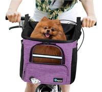 PetAmi Dog Bike Basket, Soft-Sided Ventilated Dog Bike Carrier Backpack, Pet Bicycle Basket for Bike Handlebar, Small Medium Puppy Cat Kitten Car Booster Seat with Safety Strap, Max 18 lbs, Purple