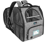 PetAmi Dog Cat Backpack Carrier, Expandable Pet Carrier Backpack for Travel Hiking, Small Medium Dog Puppy Large Cat Carrying Backpack, Airline Approved Ventilate Soft Back Support, 18 lbs, Light Gray