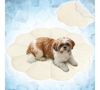 PetAmi Dog Cooling Mat, Flower Shape, Reversible Cooling Nylon Blanket Soft Fleece Pet Pad for Dogs Cats, Summer All Season Use Q-Max>0.3, Medium 44x44 in, Beige