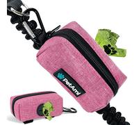 PetAmi Dog Poop Bag Holder for Leash Doggie Waste Bag Dispenser with Clip & Velcro Belt for Puppy Potty Walking Accessories Travel Camping Pet Supplies Zipper Pouch with Trash Bag Roll, Pink 1 Pack