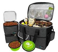 PetAmi Dog Travel Bag - Organizer with Food Container and Bowls, Supplies for Weekend Camping, Cat Diaper Bag (Charcoal, Large)