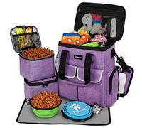 PetAmi Dog Travel Bag Pet Supplies Accessories Organizer for Traveling, Camping, Weekend; Cat Pet Travel Bag Kit Includes 2 Food Storage Containers, 2 Collapsible Bowls, 1 Feeding Mat (Purple)