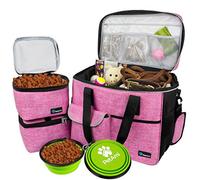 PetAmi Dog Travel Bag - Travel Pet Organizer with Food Container and Bowls, Perfect for Weekend Camping, Cat Diaper Bag (Pink, Large)